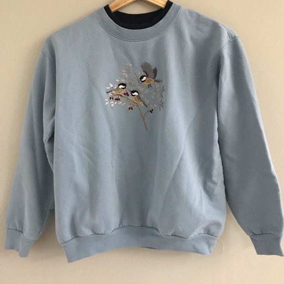 Vintage Tops - Blue Bird Embroidery Sweatshirt